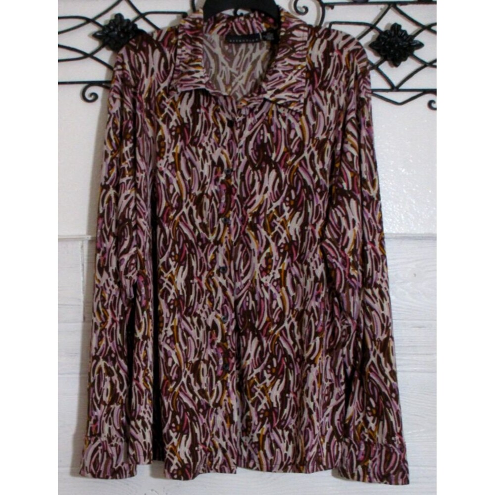 Attention Women's Knit Top Size 2X Long Sleeve Multicolored